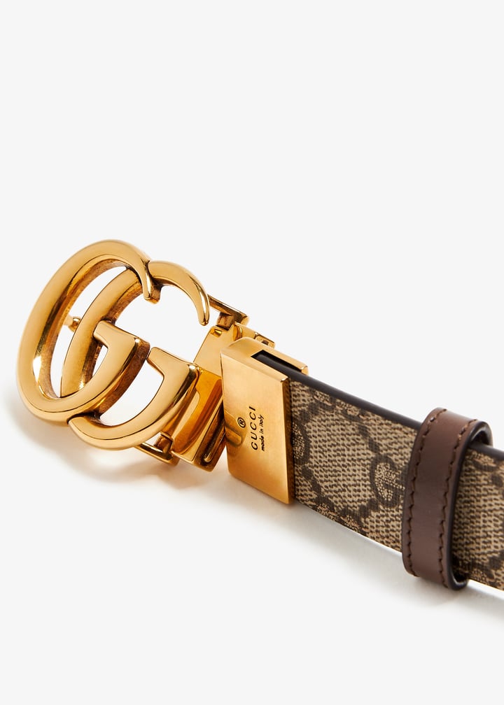 【送料&関税込】Gucci gg Marmont Belt GG Marmont wide belt with shiny buckle in black leather