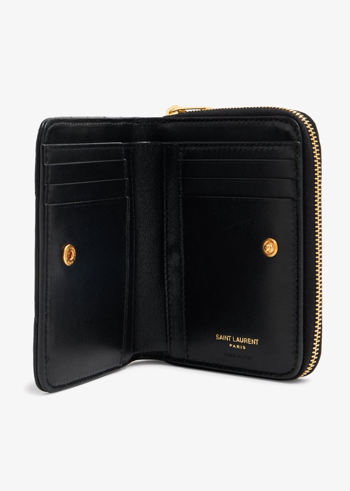 折りたたみ財布 SAINTLAURENT MONOGRAM COMPACT ZIPAROUND WALLET LEATHER BLACK Saint Laurent Monogramme compact zip wallet for Women