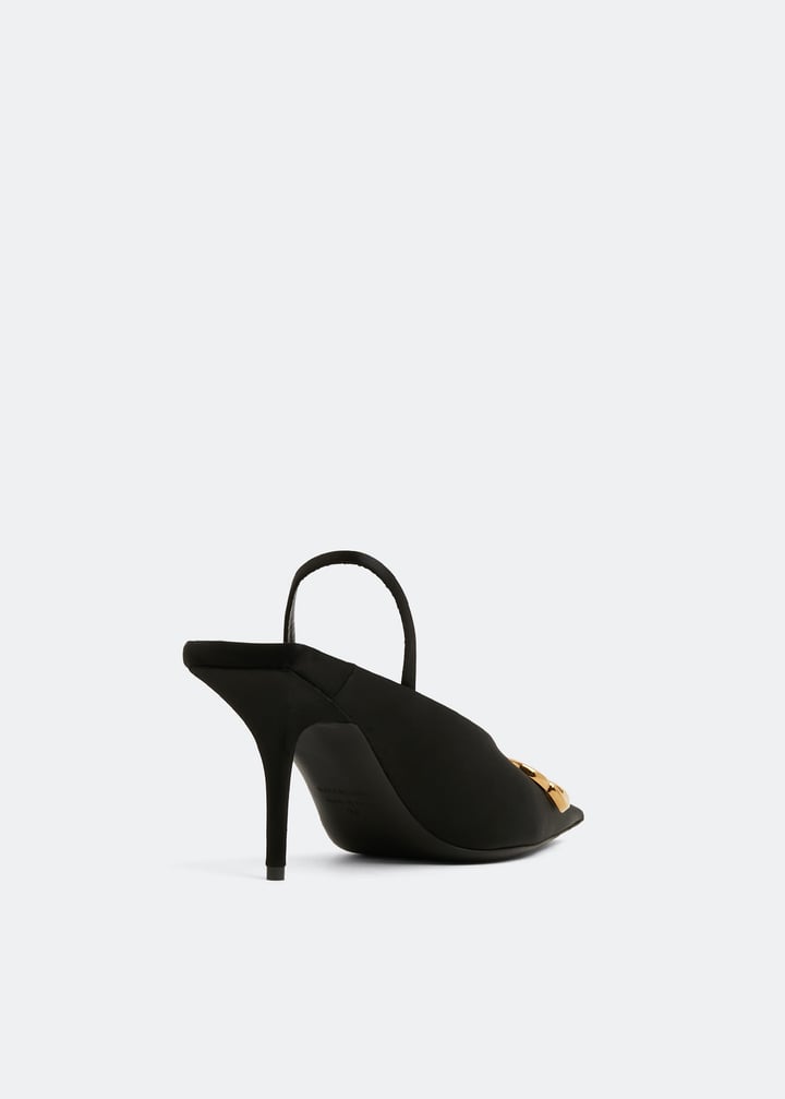 BALENCIAGA★BB Square Knife サテン ミュール スレートブルー Square Knife BB slingback mules in black - Balenciaga
