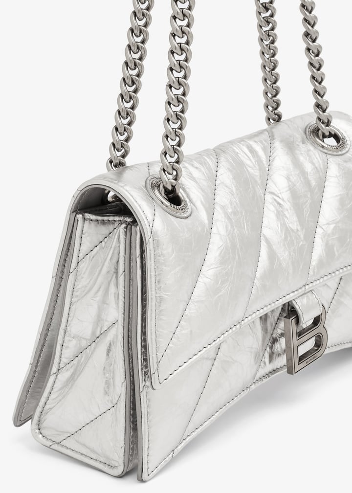 ショルダーバッグ・ポシェット BALENCIAGA Crush Bag With Chain in llic Silver Leather Balenciaga Crush Small Quilted Metallic Chain Shoulder Bag