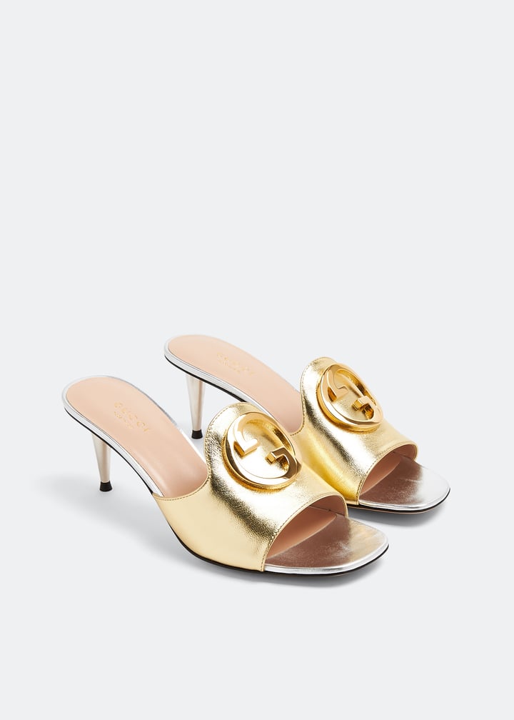 【GUCCI 】Nojum Blondie llic Leather Mule SandalsPLATINO 817257_B8B00_8024_015_095_0000