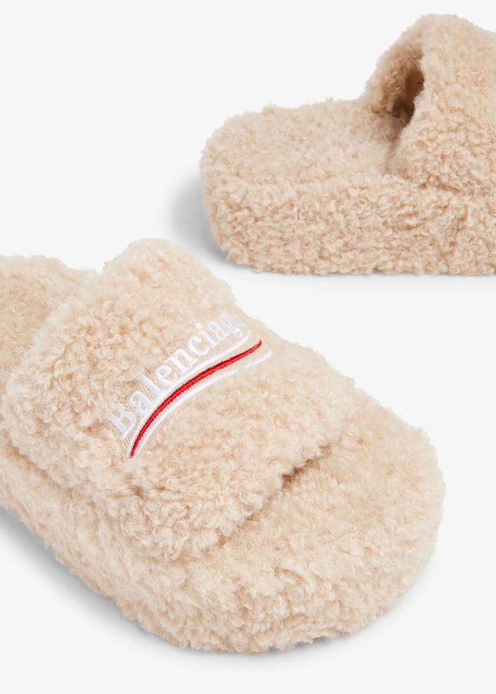 Balenciaga Furry platform slide sandals for Women - Beige in