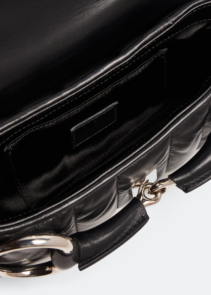 ショルダーバッグ・ポシェット GUCCI BLACK SMALL GUCCI HORSEBIT CHAIN LEATHER SHOULDER BAG Gucci Horsebit Small Chain leather shoulder bag Gucci