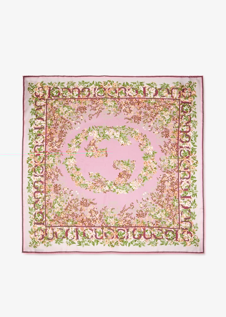 【GUCCI】グッチ Interlocking G Floral Print Foulard スカーフ GUCCI インターロッキングG フローラル プリント シルクスカーフ