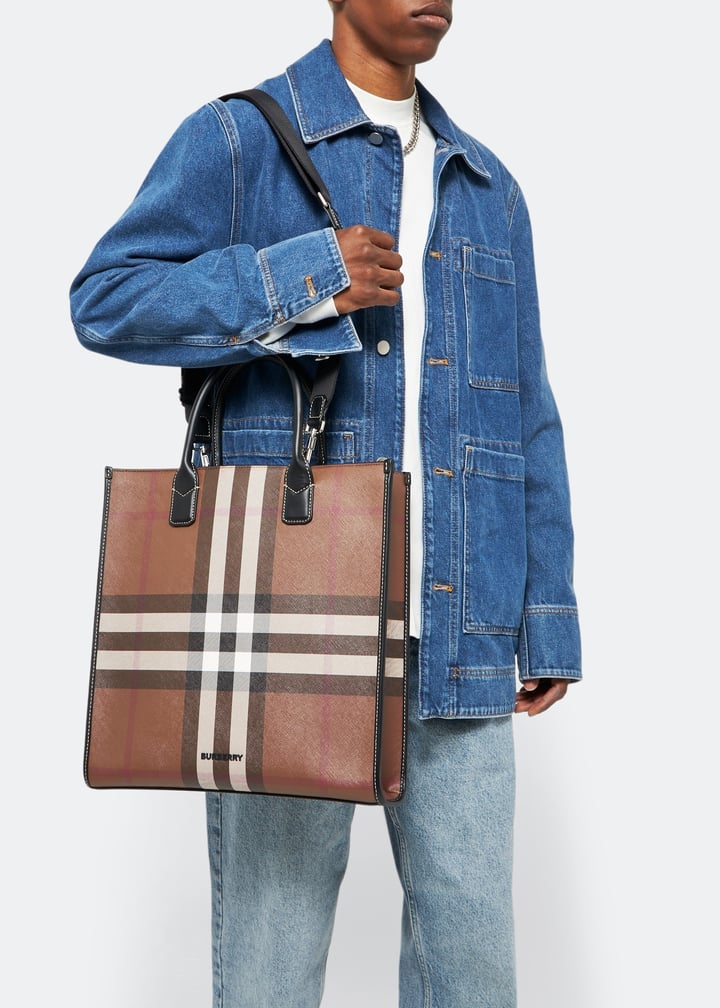 【BURBERRY】EXAGGERATED CHECK SLIM DENNY TOTE BAG BURBERRY Exaggerated Check Slim Vertical Denny Tote | endource
