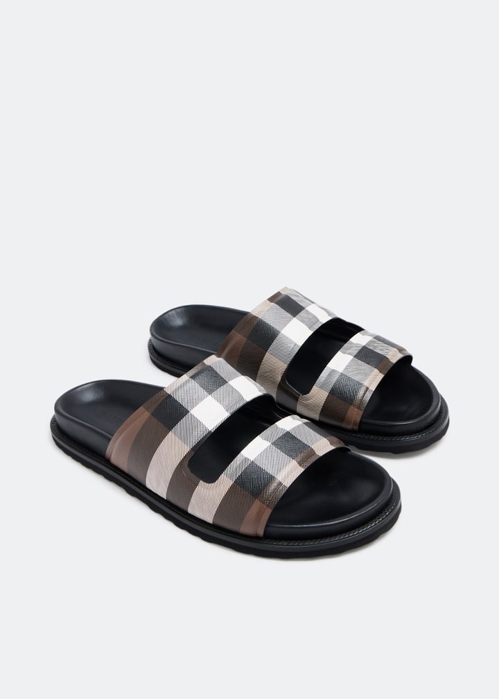 【BURBERRY】 Thor Sandals Burberry Men's Thor Check 2 Strap Sandal in Dark Birch Brown