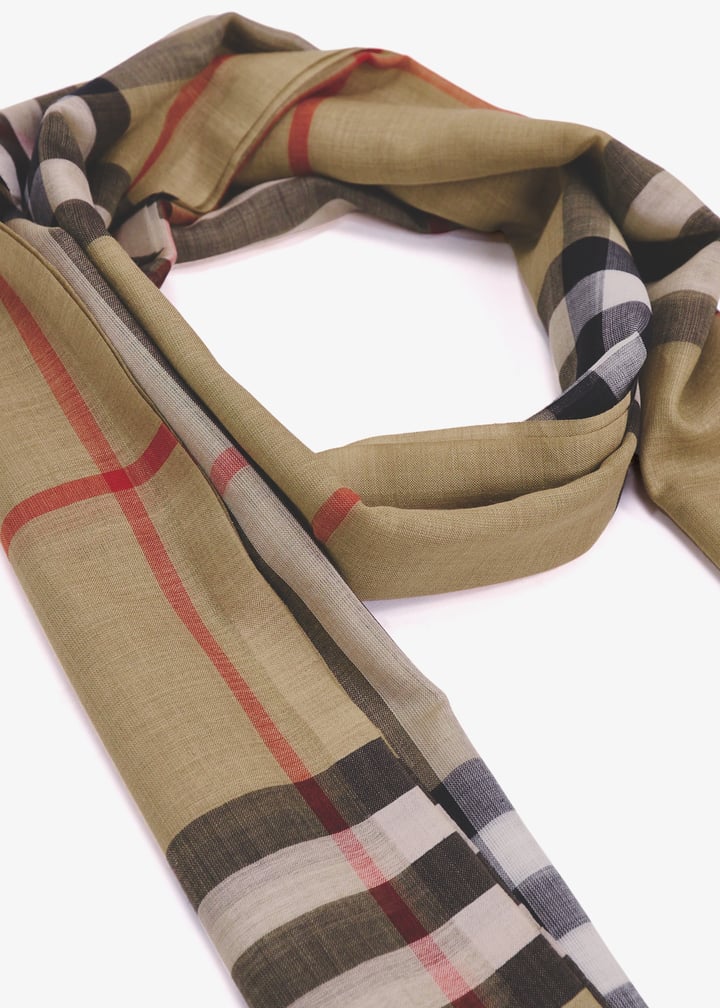 Wide Check wool silk scarf