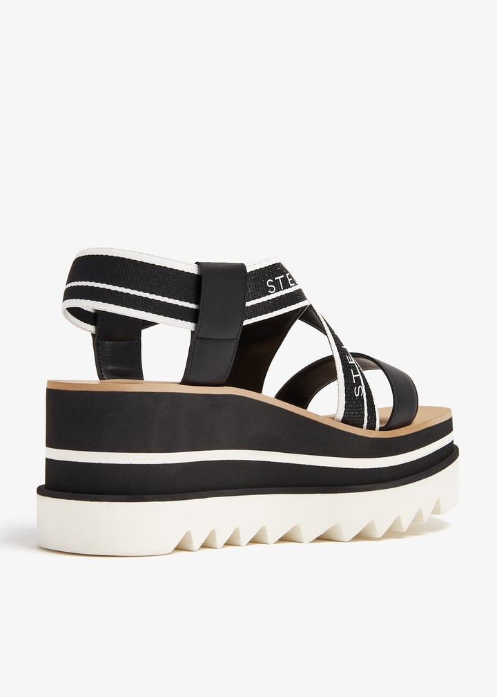 【Stella McCartney】Sneak-Elyse 織地 ウェッジ サンダル Women White/Black Sneak-Elyse Striped Platform Sandals
