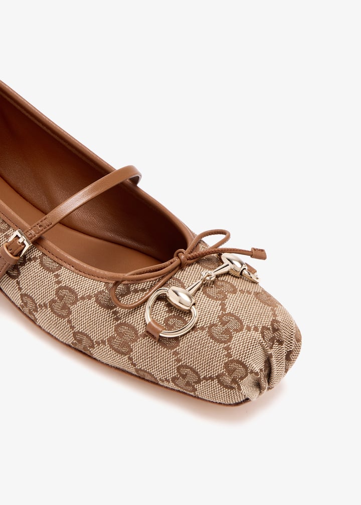 ★関税込み★ GUCCI Beige Ballerina Flat Shoes Women's Gucci Horsebit ballet flat in beige and dark brown