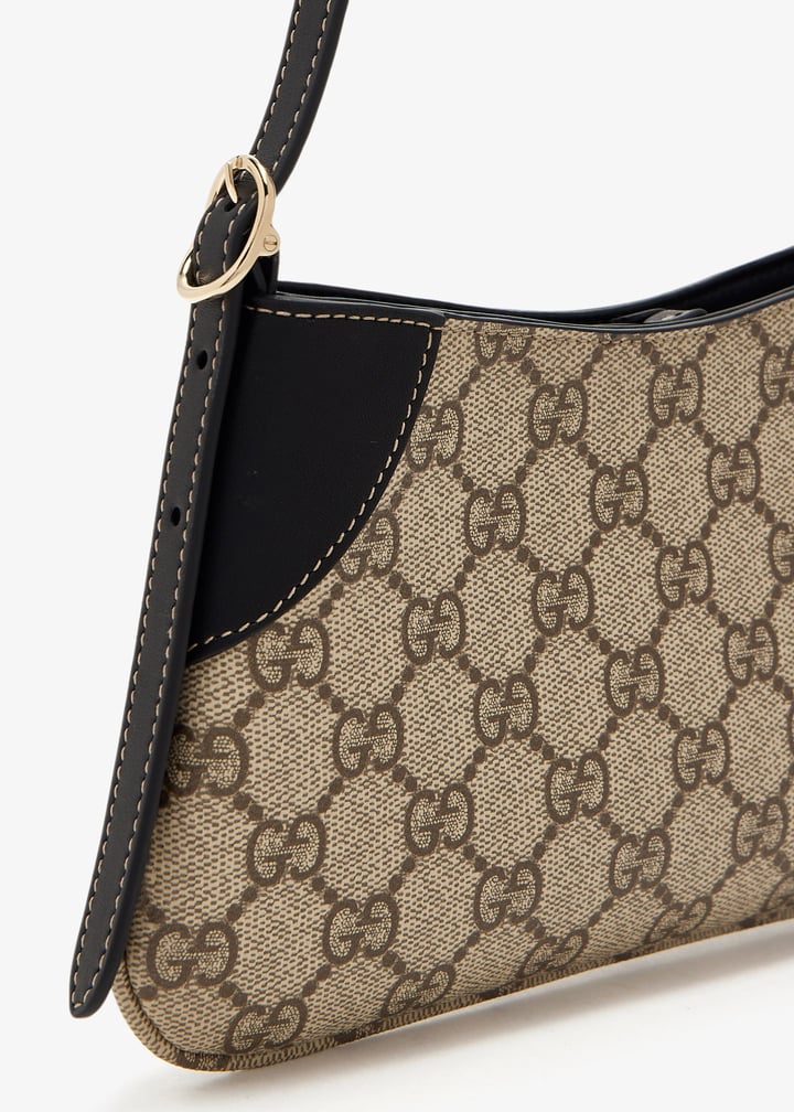 【送料&関税込】Gucci gg Emblem Shoulder Bag GG Emblem small shoulder bag in beige and dark brown fabric
