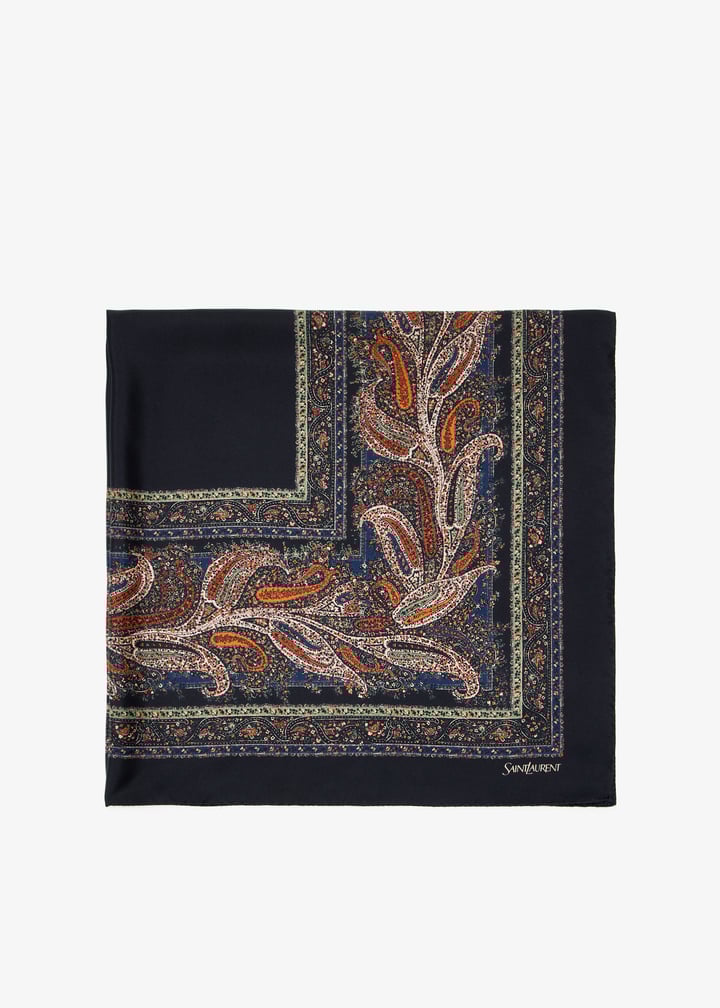 VIP【関税送料無料】希少 SAINT LAURENT SCARF Saint Laurent Paisley square silk twill scarf for Women
