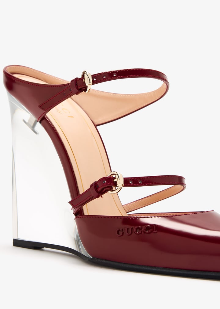 VIP価格！【GUCCI】Christy Wedge Mules ウェッジソールサンダル GUCCI Christy glossed-leather wedge mules | NET-A-PORTER