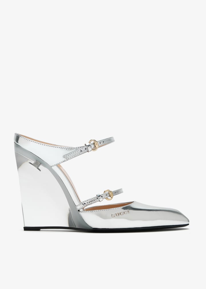 Gucci Christy wedge mules for Women - Silver in UAE | Level Gucci Christy wedge mules for Women - Silver in UAE | Level