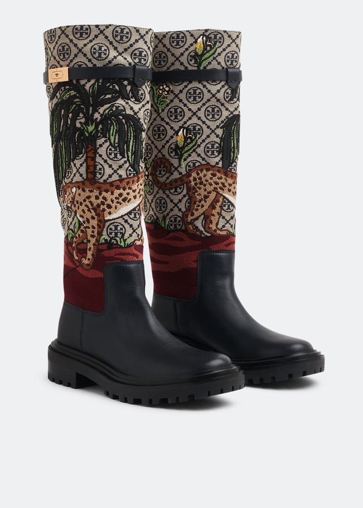 Tory Burch T monogram embroidered boots for Women - Blue in USA