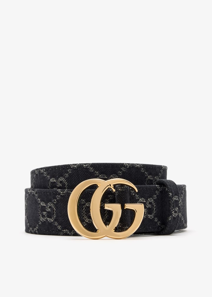 Gucci Black Denim Belt with Gold Logo Buckle Gucci Denim GG Leather Womens Belt 40/100 Blue Brown | eBay main image 2