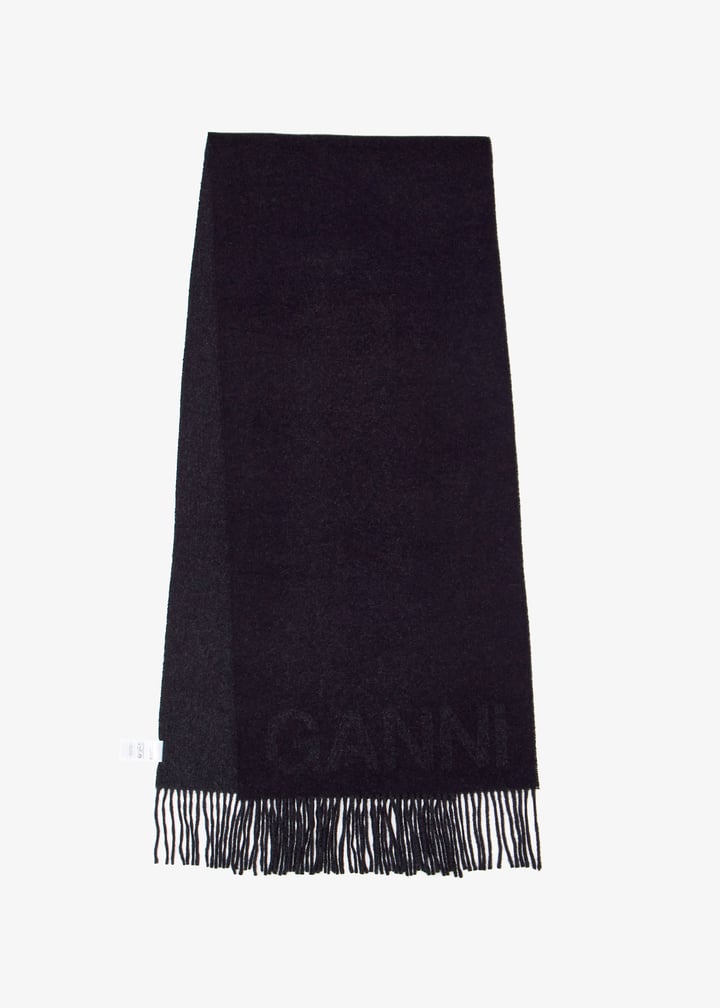 Ganni Fringed wool scarf for Women - Black in UAE | Level Shoes