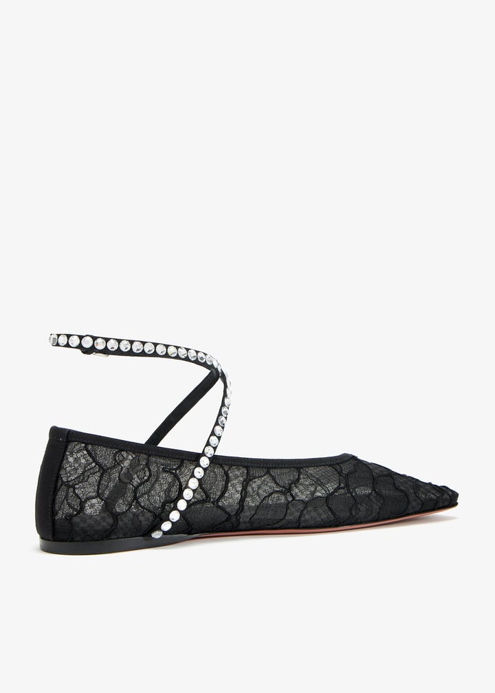 AMINA MUADDI ANEMESHCRYSTALFLATMESHBLACK 関税送料込 VIP【関税送料無料】希少 AMINA MUADDI BALLETFLATS (AMINA