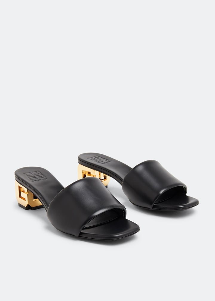 ＊GIVENCHY＊ Gキューブヒール デニム ミュール G Cube heeled mules in 4G transparent mesh | Givenchy CA