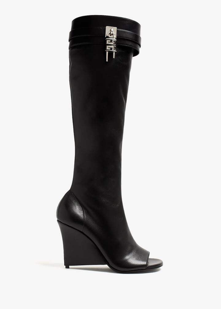GIVENCHY 4Gロック装飾 カーフ製 Shark Lockバイカーブーツ*GOLD Shark-Lock-Raffia-Ankle-Boots-