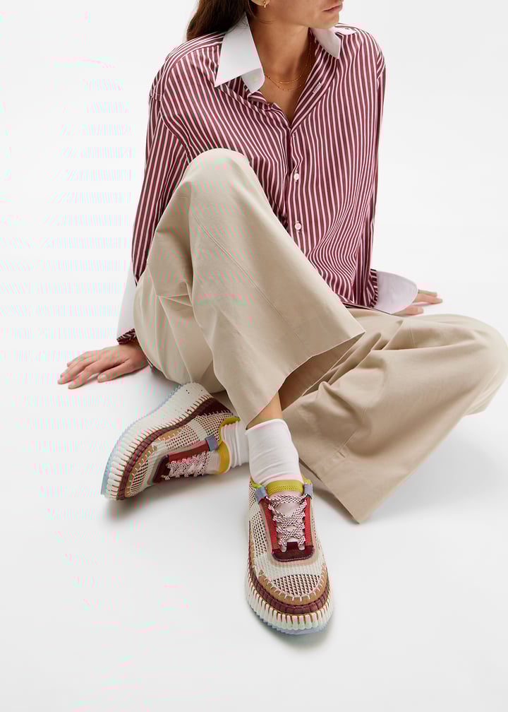【Chloe】NAMA SNEAKER◆CHC22S579Y0 Nama low-top mesh sneakers with suede inserts CHLOE