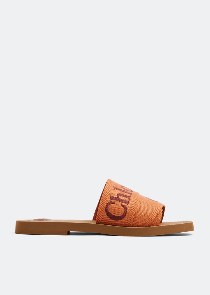 【送料&関税込】ChloAC Woody Sandals Chloe White Canvas Woody Flat Open Toe Sandals Size 11.5/42