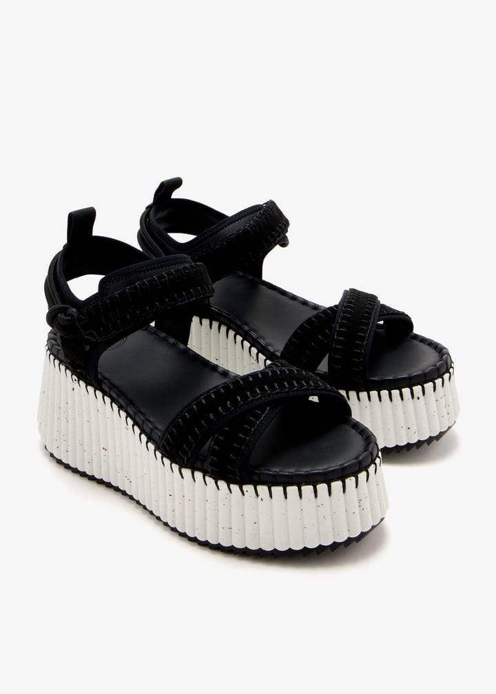 【Chloe】NAMA SANDAL◆CHC24S870HT Chloé Nama wedge sandals for Women - Black in USA | Level Shoes