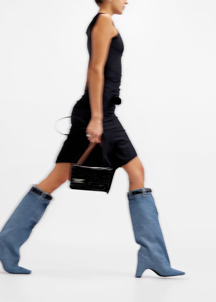 ブーツその他 COPERNI Woman Boots Denim COPSH50202 WASBLU Coperni Denim open knee bridge boot for Women - Blue in UAE