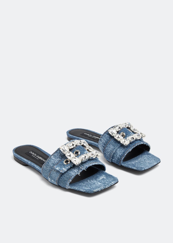 Dolce&Gabbana Patchwork denim slide sandals for Women - Blue Dolce&Gabbana Patchwork denim slide sandals for Women - Blue