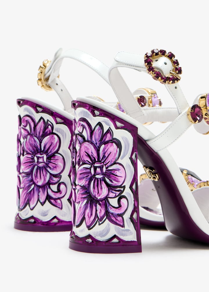 【VIP SALE】DOLCE&GABBANA DG&フローラルストラップ サンダル DG floral printed leather sandals in black - Dolce Gabbana