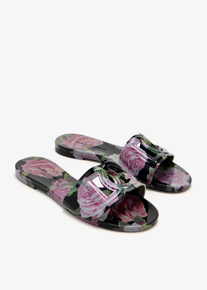 サンダル・ミュール DOLCE & GABBANA floral printed rubber slide sandals Dolce&Gabbana Bianca Floral Rubber DG Flat Sandals | Neiman