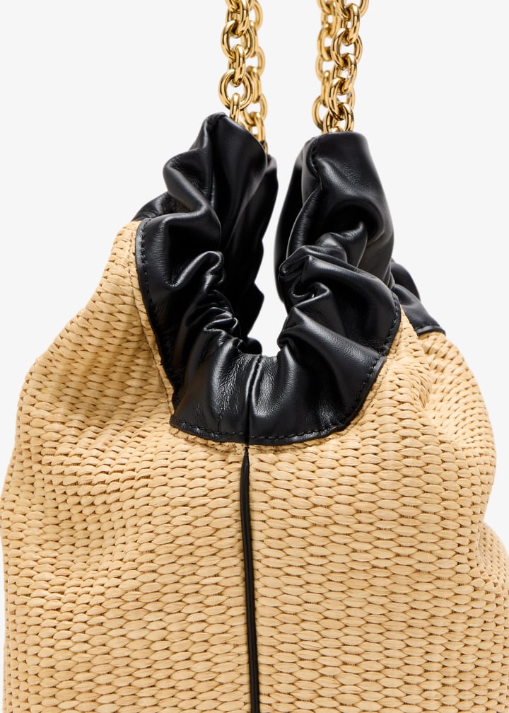 【DEMELLIER】 Miami leather and raffia shoulder bag Miami leather and raffia shoulder bag in black - De Mellier