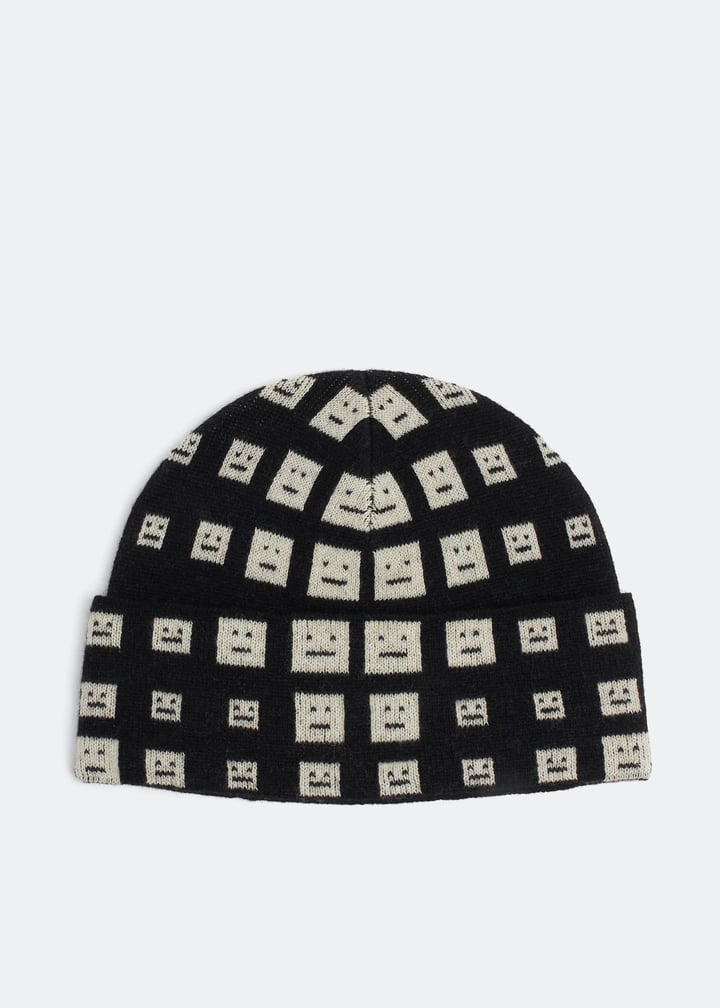 Acne Black and White Knit Beanie Acne Studios Black & Beige Knit Beanie Acne Studios main image 2