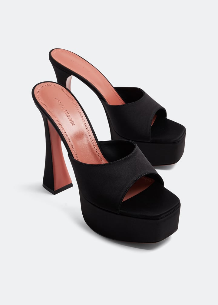 靴 Amina Muaddi platform mules AMINA MUADDI Dalida satin platform mules | NET-A-PORTER