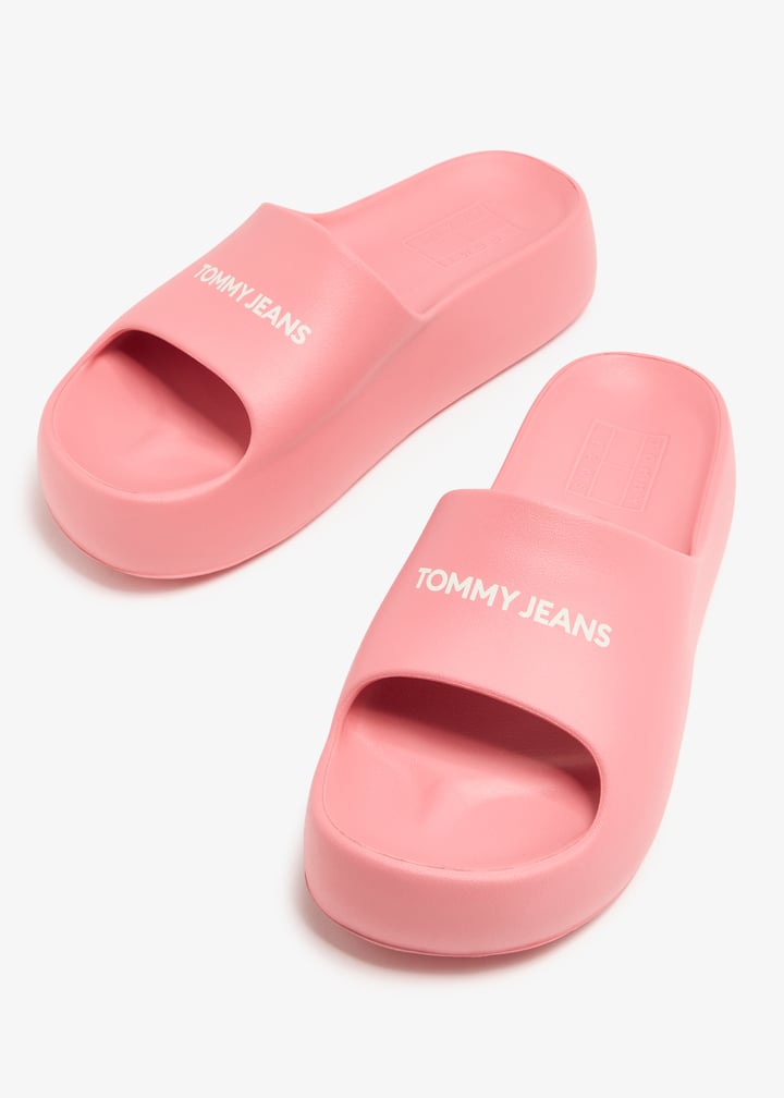 Pink Womens Tommy Sliders Chunky Flatform Pool Slides
