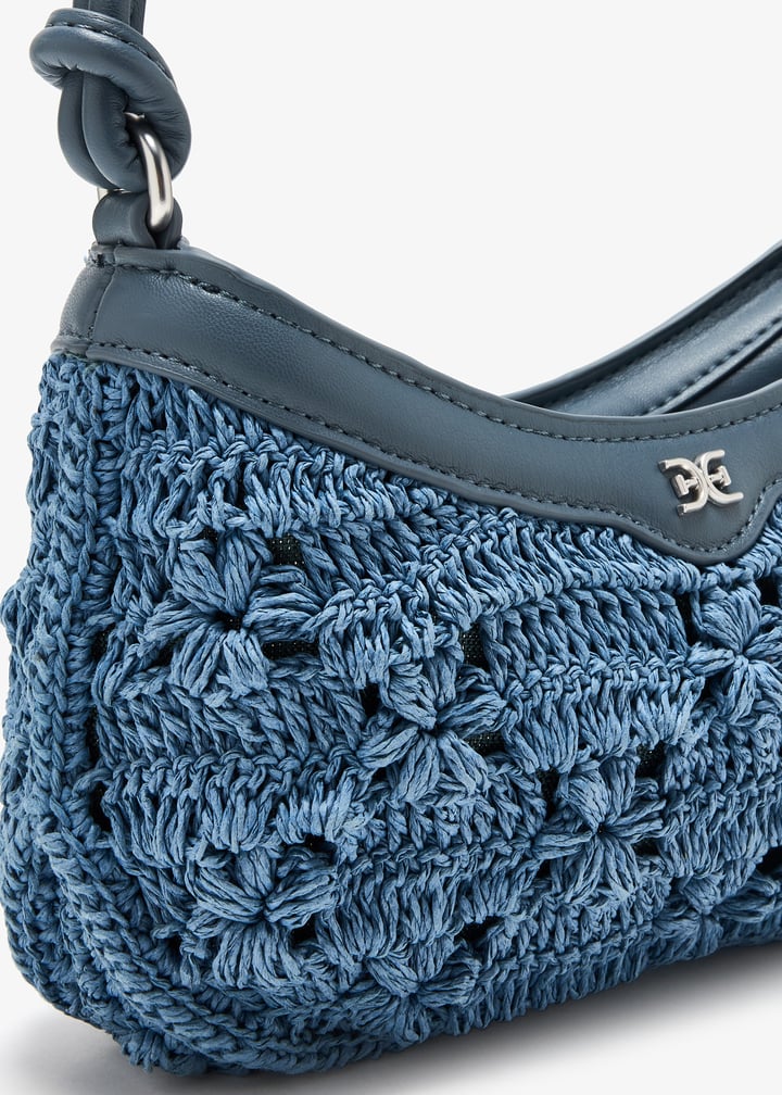 【新品】sam edelman bag 水色　ショルダー Sam Edelman Layla Floral Raffia Shoulder Bag - Denim Blue