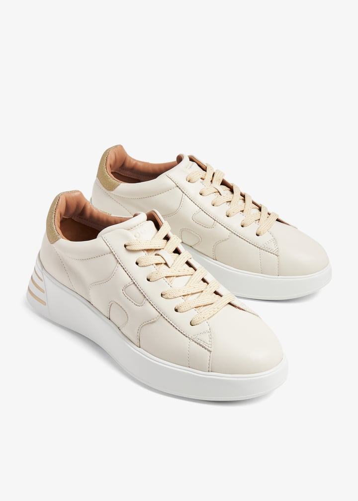 スニーカー HOGAN Woman Sneakers Beige HXW5640DN61RCB 367T Hogan Women's Rebel Beige-Gold Lace-Up Leather Sneakers