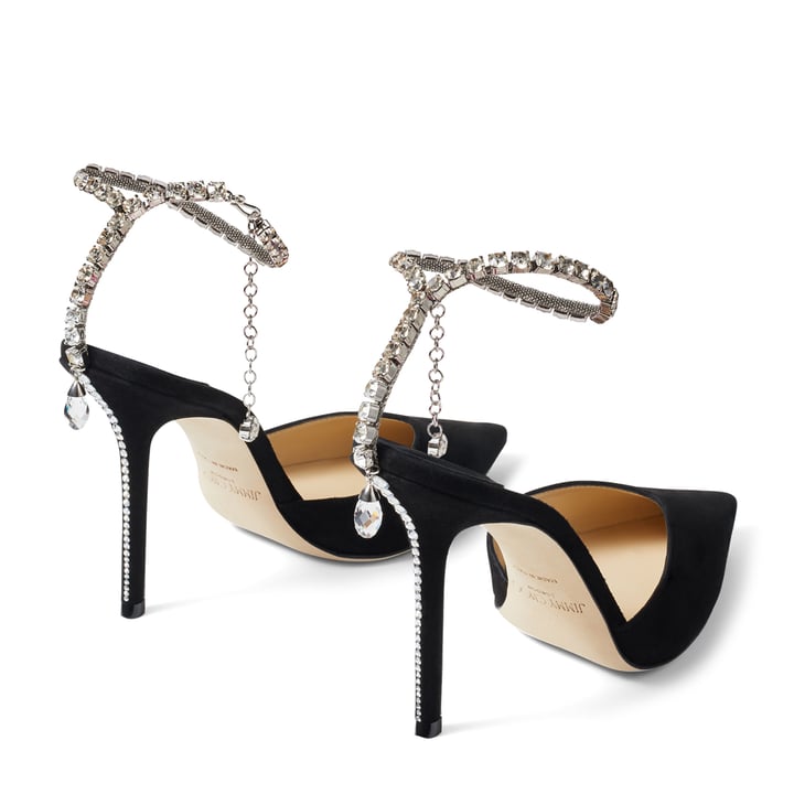 セール★Jimmy Choo★SAEDA SAEDA SANDAL 100 | Black Suede Sandals with Crystal