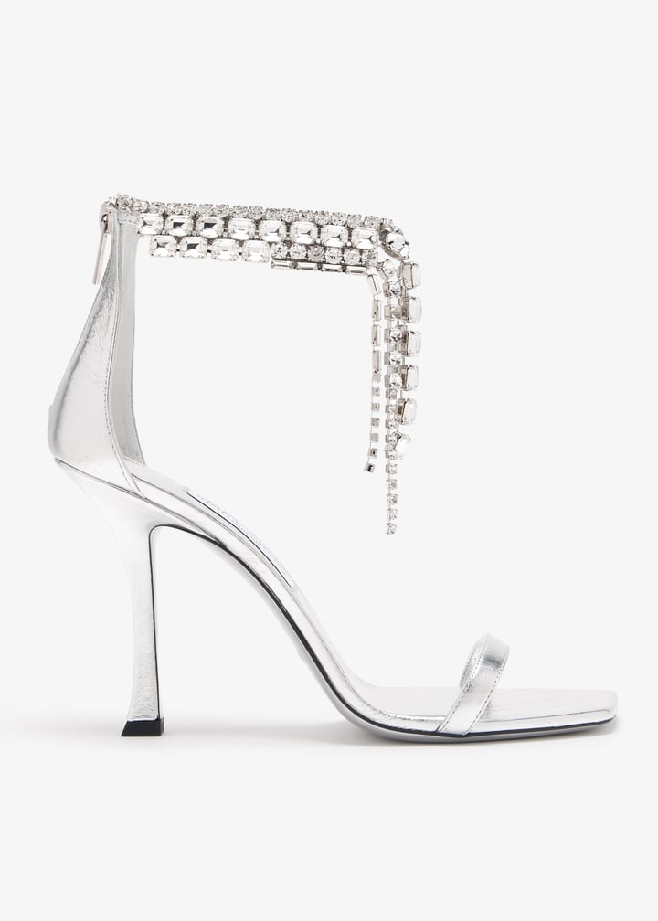 サンダル・ミュール Jimmy Choo SANDAL (VERITYSANDAL100BYK SILVER) Verity Sandal 100 | Silver Vintage Metallic Leather Sandals