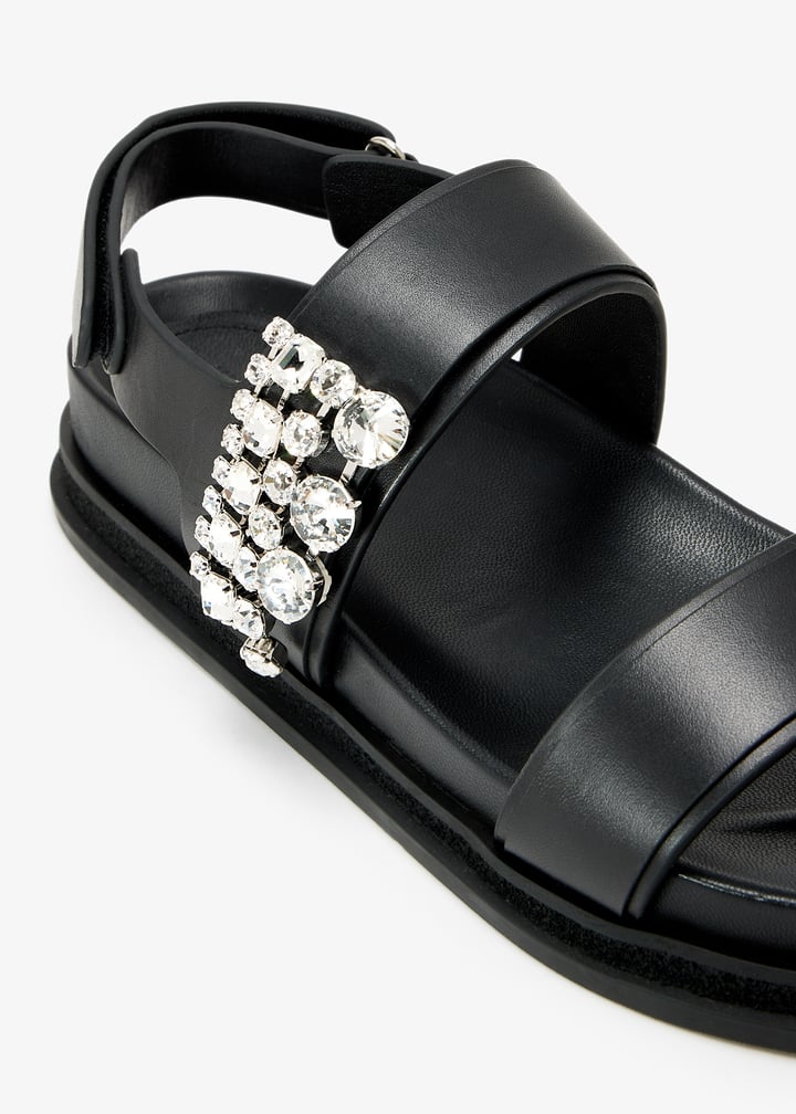 サンダル・ミュール Jimmy Choo Black Leather Verity Sandals Verity Sandal 100 | Black Vintage Metallic Leather Sandals