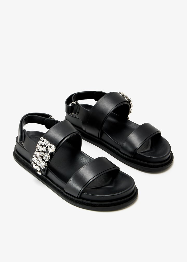サンダル・ミュール Jimmy Choo Black Leather Verity Sandals Verity Sandal 100 | Black Vintage Metallic Leather Sandals