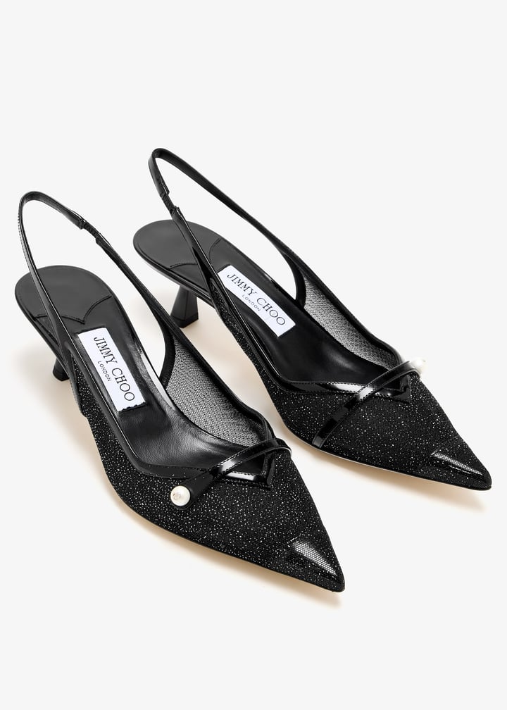 パンプス Jimmy Choo Black Mesh Amita 45 Pumps Black Fishnet Mesh and Nappa Slingback Pumps | AMITA 45