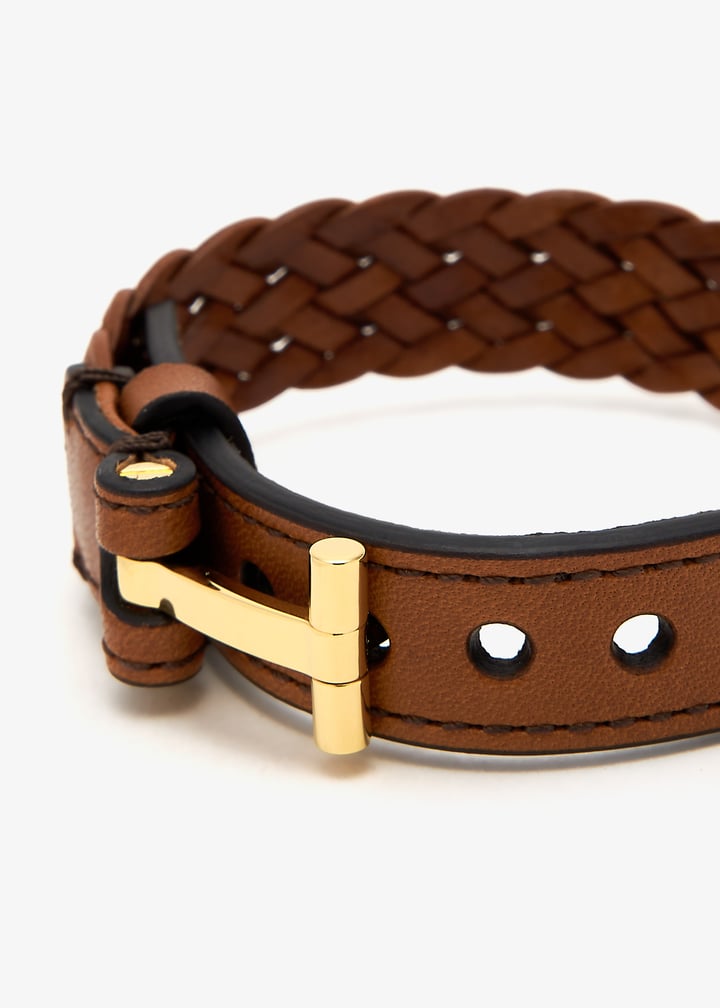 【関税＆送料込み】Tom Ford Braided Brown Leather Bracelet Brown Braided T Leather Bracelet by TOM FORD on Sale