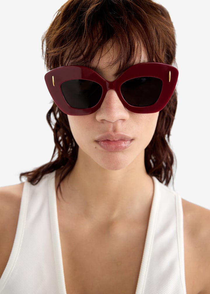 サングラス LOEWE BURGUNDY ACETATE SUNGLASSES LOEWE: Burgundy Rectangular Sunglasses | SSENSE