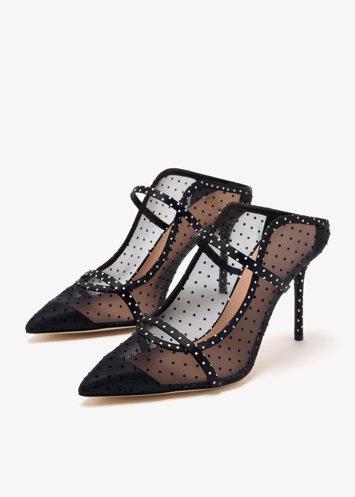 【MALONE SOULIERS】 Black Lace Mesh Heeled Sandals | Malone Souliers