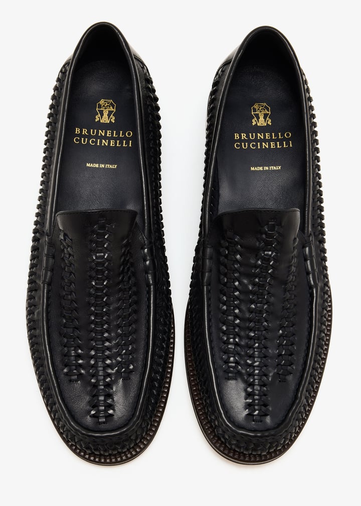 Brunello Cucinelli Woven leather loafers for Men - Navy in Oman