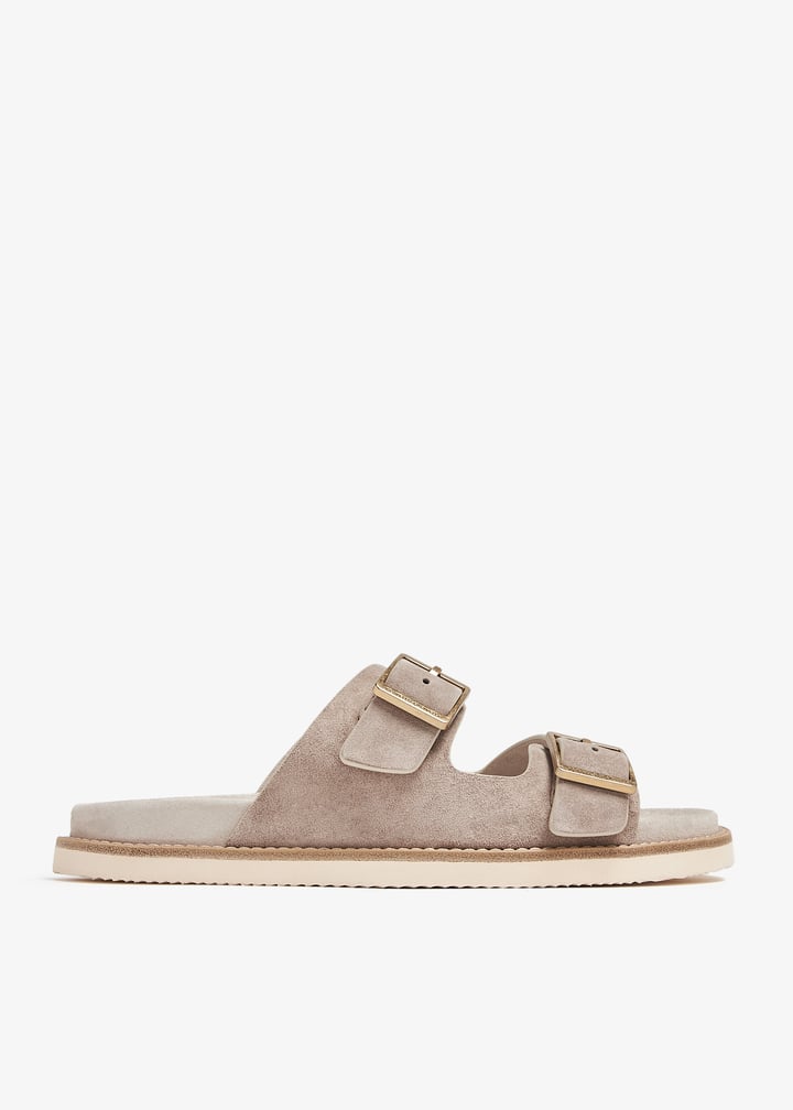 BRUNELLO CUCINELLI ストラップ バックルロゴ スエード サンダル レディースレザーサンダル | Brunello Cucinelli