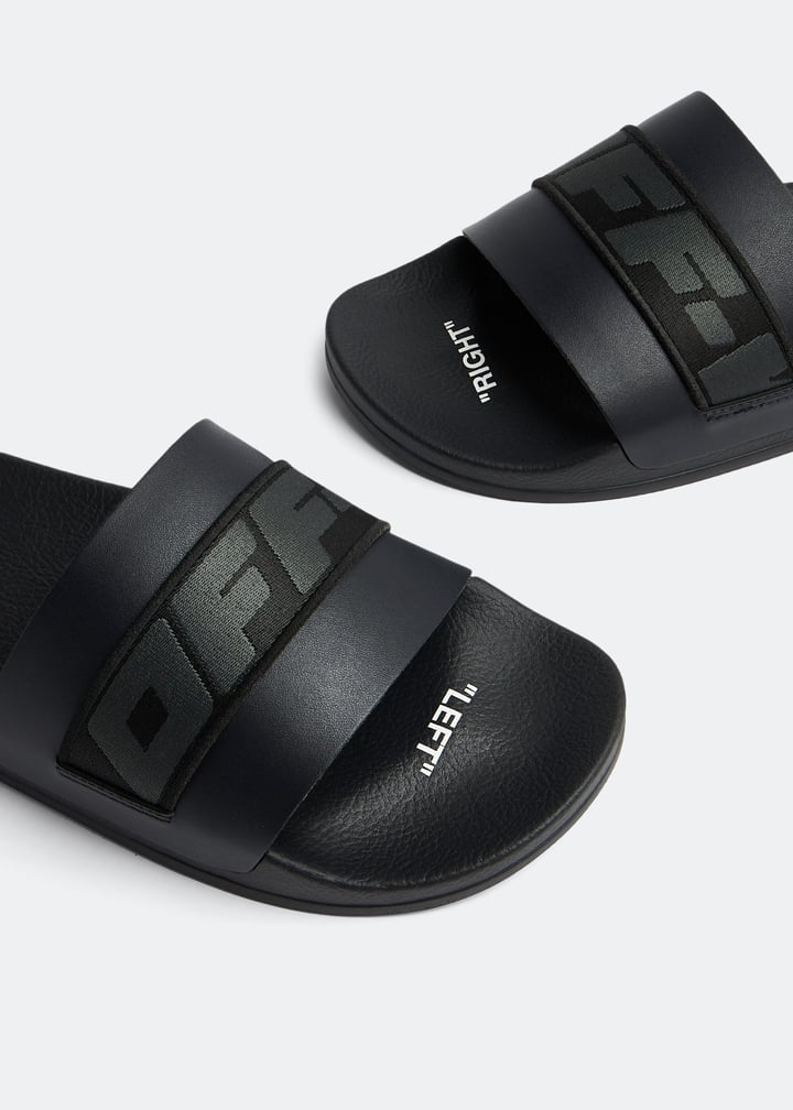 ★入手困難レア!OFF-WHITE INDUSTRIAL BELT SLIDER $305 Off-White Men's Black Logo Industrial Belt Slide Sandal