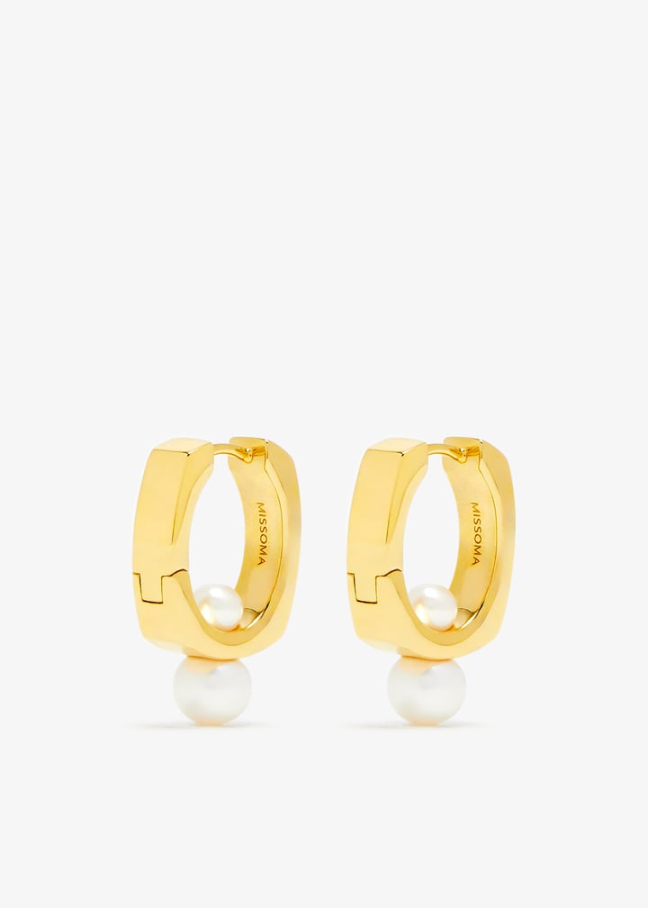 Missoma Button Pearl Square hoop earrings for Women - Gold
