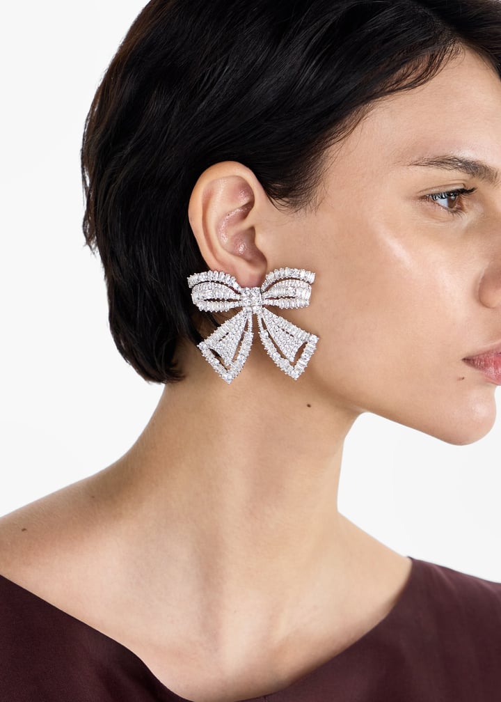Self-Portrait Crystal bow earrings for Women - Silver in UAE