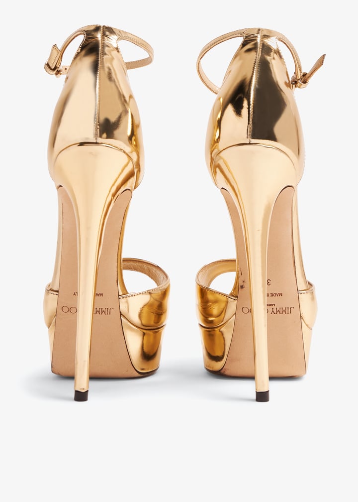 Toe Gold Three Strap Heels Chunky Platform Heels: Gold Genuine